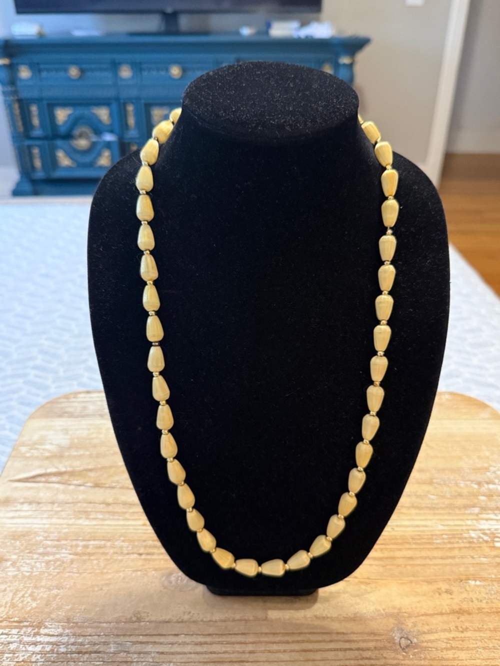 Vintage Gold Tone Yellow Beaded Long Lanyard Statement Necklace